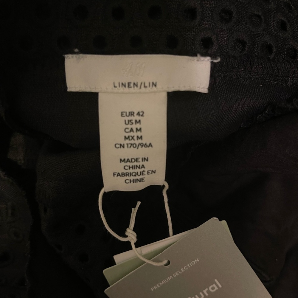 H&M Black Linen Dress NWT – Eyelet Embroidery Size M Summer Midi - Picture 7 of 11